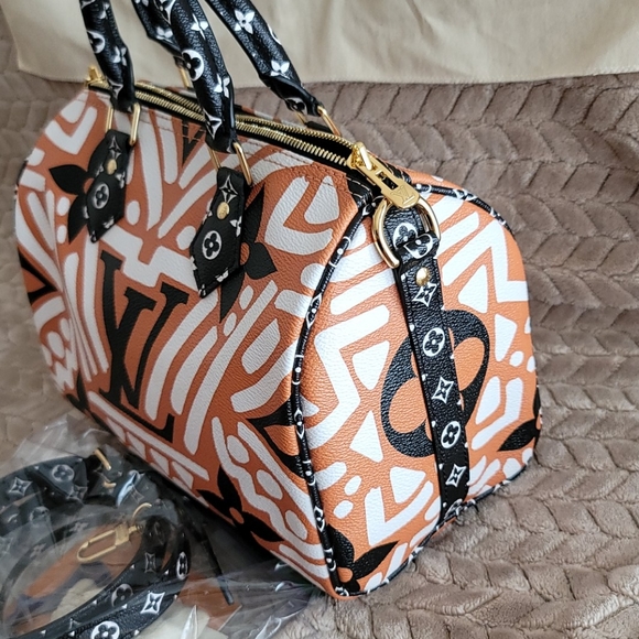 LOUIS VUITTON Crafty Speedy 25 Bandoulière Caramel Black Giant Monogram Bag New - Picture 4 of 17